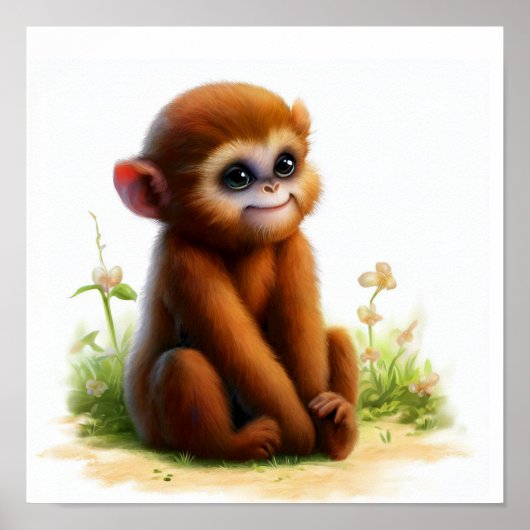 かわいいハウラー絵を描サルの3D水彩画 ポスター (正面)