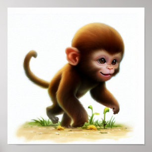 かわいいハウラー絵を描サルの3D水彩画 ポスター