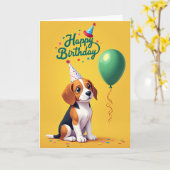 かわいいハウンドの誕生日カード カード (黄色い花)
