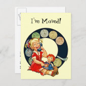 かわいいハガキヴィンテージ電話ご家族 案内ポストカード (正面/裏面)