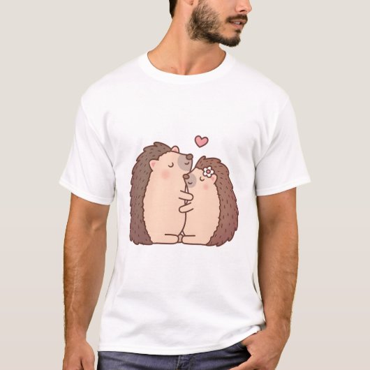 かわいいハギングハリネズミの恋 Tシャツ (正面)