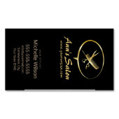 かわいいハサミ櫛のロゴメイクアップ美しいヘアサロン マグネット名刺 (正面)