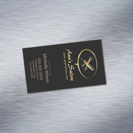 かわいいハサミ櫛のロゴメイクアップ美しいヘアサロン マグネット名刺 (インサイチュ)