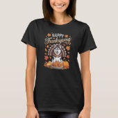 かわいいハスキーと七面鳥のハッピー・サンクスギビング Tシャツ (正面)