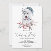 かわいいハスキーの子犬のクリスマスパーティー冬 招待状 (正面)