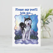 かわいいハスキーをテーマにした誕生日パーティー 招待状 (スタンド正面)