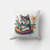 かわいいハスキークール犬をプールで夏のおもしろい クッション (裏面)