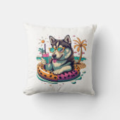 かわいいハスキークール犬をプールで夏のおもしろい クッション (正面)