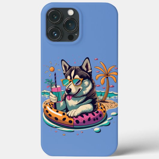 かわいいハスキークール犬をプールで夏のおもしろい Case-Mate iPhoneケース (裏面)