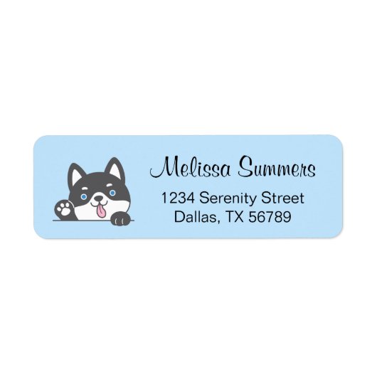 かわいいハスキードグブルー差出人住所 ラベル (正面)