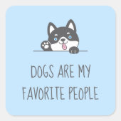 かわいいハスキードグブルー引用文 スクエアシール (正面)