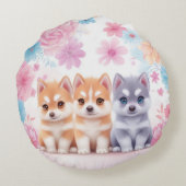 かわいいハスキーパピーズ：パステルパルス装飾用クッション ラウンドクッション (裏面)