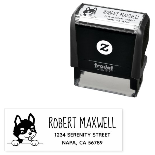 かわいいハスキーパピー差出人住所 セルフインキングスタンプ (インサイチュ)