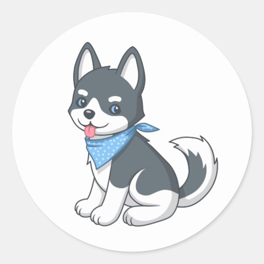かわいいハスキー子犬 ラウンドシール (正面)