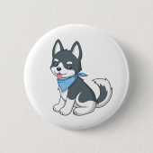 かわいいハスキー子犬 缶バッジ (正面)