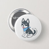 かわいいハスキー子犬 缶バッジ (正面&裏面)