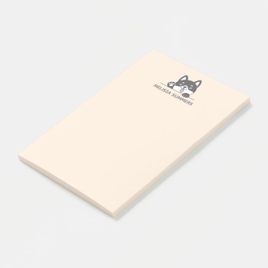 かわいいハスキー犬が上から覗く名前をカスタムする ポストイット (アングル)