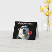 かわいいハスキー犬と幸せ38誕生日 カード (黄色い花)