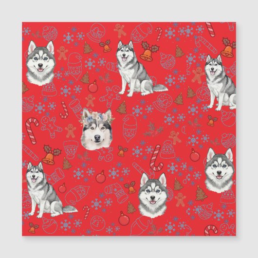 かわいいハスキー犬のクリスマス冬シームレスパターン (正面)