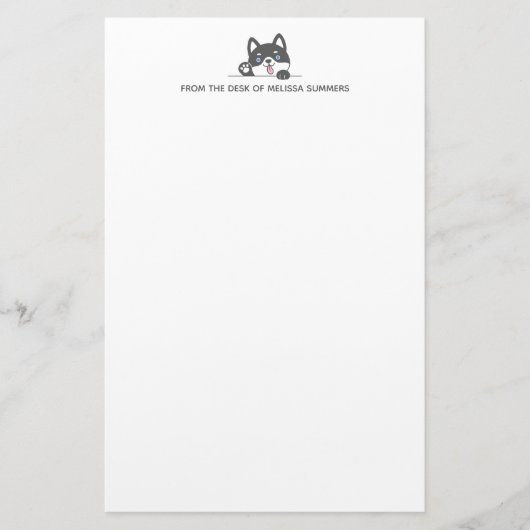 かわいいハスキー犬の覗きカスタム文字 便箋 (正面)