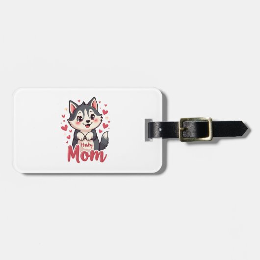 かわいいハスキー犬ママのキュートなデザイン ラゲッジタグ (正面横)
