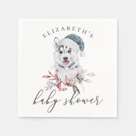 かわいいハスキー犬。冬の動物の男の子の赤ちゃんシャワー スタンダードカクテルナプキン