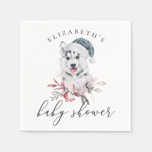 かわいいハスキー犬。冬の動物の男の子の赤ちゃんシャワー スタンダードカクテルナプキン