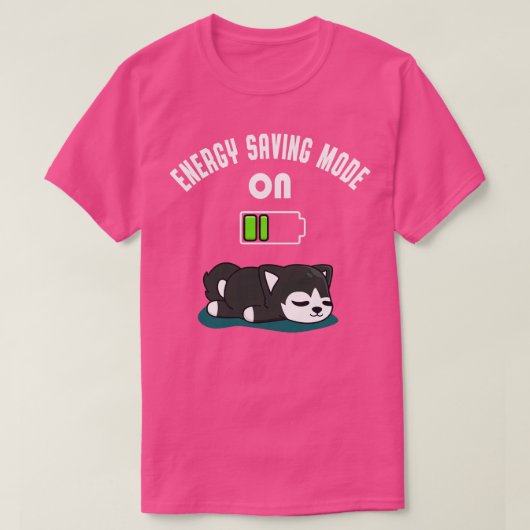 かわいいハスキー電池低エネルギー疲れた犬のおもしろい Tシャツ (デザイン正面)