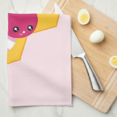 かわいいハチとピンクバレンタインハート キッチンタオル (四つ折り)