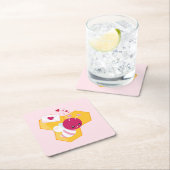 かわいいハチとピンクバレンタインハート スクエアペーパーコースター (インサイチュ)