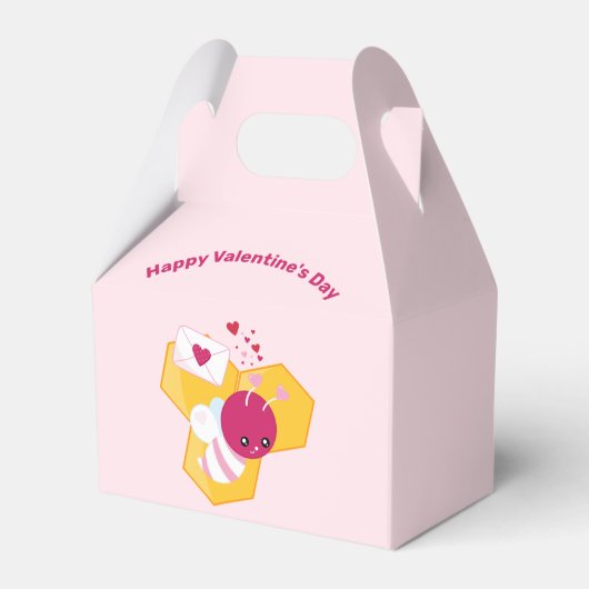 かわいいハチとピンクバレンタインハート フェイバーボックス (正面サイド)