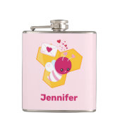 かわいいハチとピンクバレンタインハート フラスク (正面)