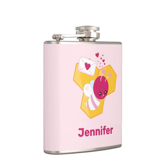 かわいいハチとピンクバレンタインハート フラスク (右)