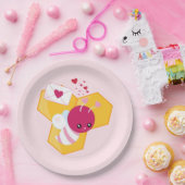 かわいいハチとピンクバレンタインハート ペーパープレート (パーティー)
