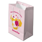 かわいいハチとピンクバレンタインハート ミディアムペーパーバッグ (裏面アングル)