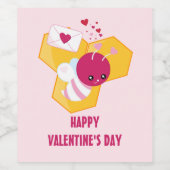 かわいいハチとピンクバレンタインハート ワインラベル (シングルラベル)