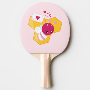 かわいいハチとピンクバレンタインハート 卓球ラケット