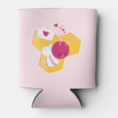 かわいいハチとピンクバレンタインハート 缶クーラー (正面)