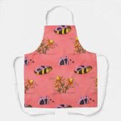 かわいいハチとフラワーピンク春園 エプロン (正面)