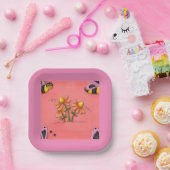 かわいいハチとフラワーピンク春園 ペーパープレート (パーティー)