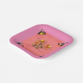 かわいいハチとフラワーピンク春園 ペーパープレート (傾斜あり)