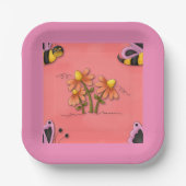 かわいいハチとフラワーピンク春園 ペーパープレート (正面)