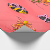 かわいいハチとフラワーピンク春園 ラッピングペーパー