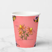 かわいいハチとフラワーピンク春園 紙コップ (正面)