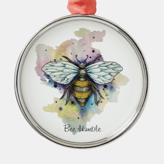 かわいいハチとレインボーウォッシュ メタルオーナメント (正面)