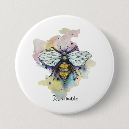 かわいいハチとレインボーウォッシュ 缶バッジ (正面)