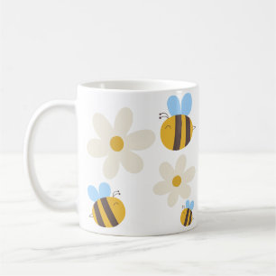 かわいいハチと白い花マグカップ コーヒーマグカップ