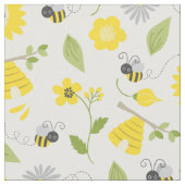 かわいいハチと花の柄 ファブリック (クローズアップ)