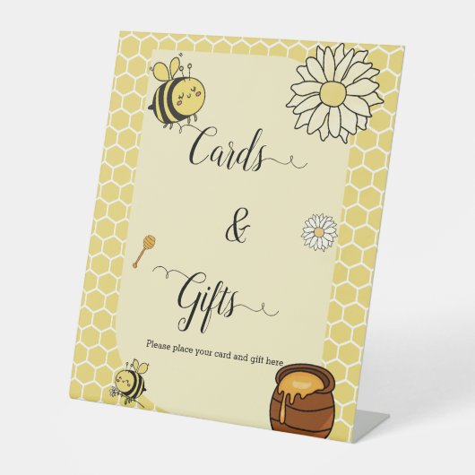 かわいいハチに甘いハチミツのカードとギフト 台座サイン (正面)