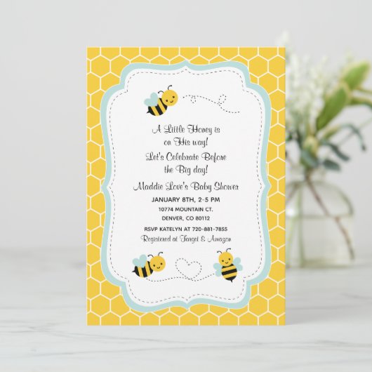 かわいいハチのシャワー招待状 招待状 (スタンド正面)